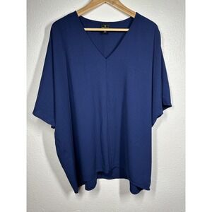 Worthington Blouse Womens 2XL Blue V Neck Short Sleeve Flow Top Lightweight